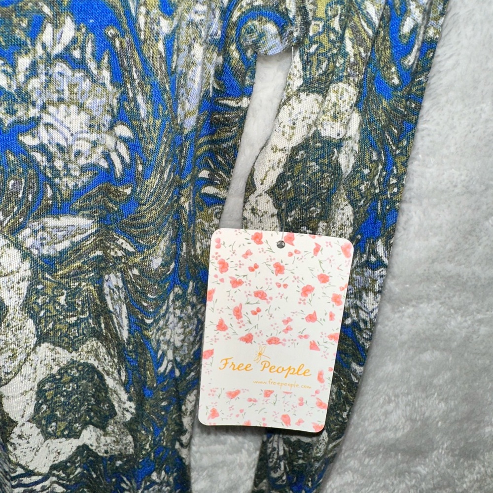 Free People Blue and Green Patterned Long Sleeve Dress - Picture 4 of 11